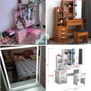 grande coiffeuse avec lumière led – miroir lumineux et rangement pratique