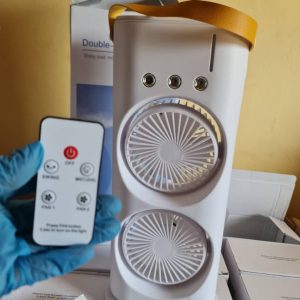 ventilateur oscillant rechargeable double têtes avec télécommande – ventilateur + climatiseur + veilleuse
